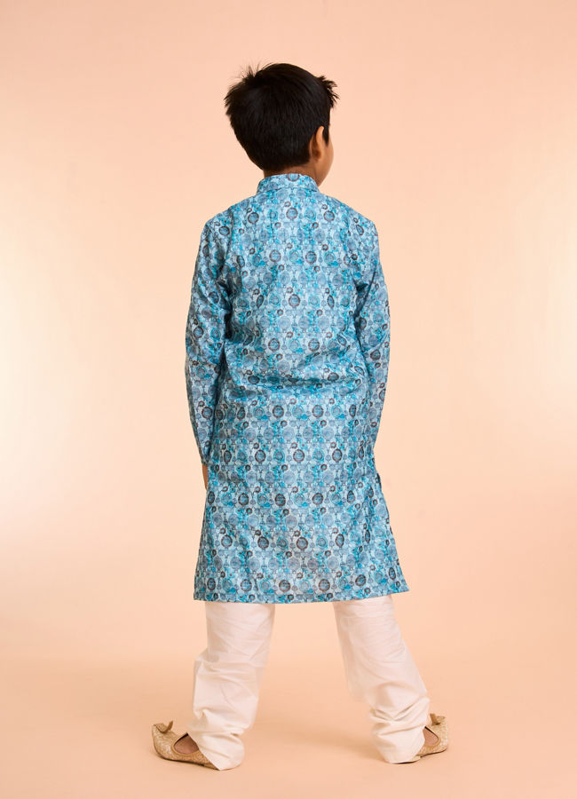 Manyavar Boys Turquoise Blue Youth Kurta Pajama