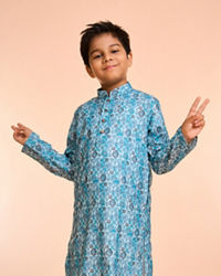 Manyavar Boys Turquoise Blue Youth Kurta Pajama