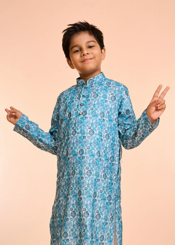 Manyavar Boys Turquoise Blue Youth Kurta Pajama