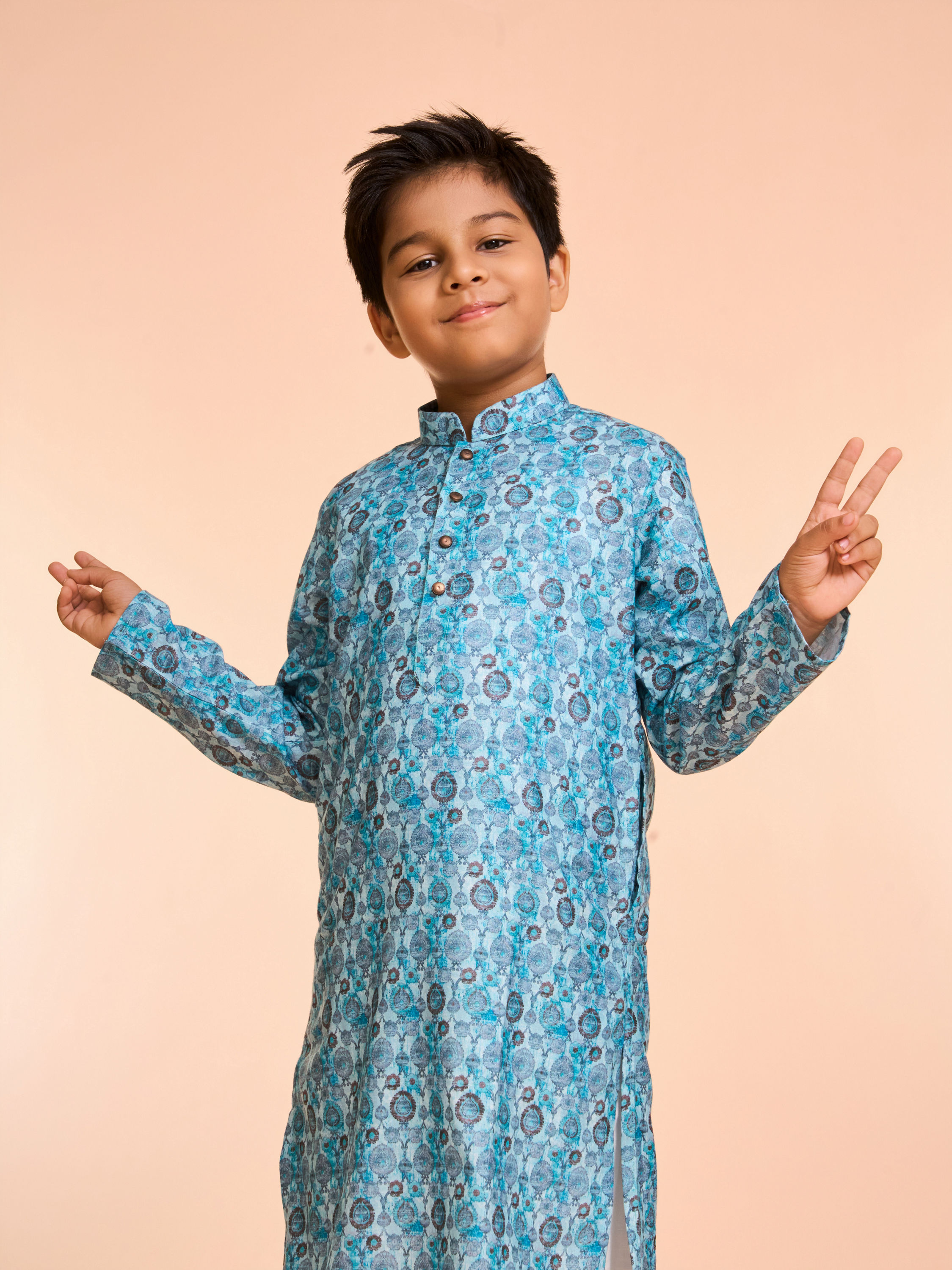 Manyavar Boys Turquoise Blue Youth Kurta Pajama