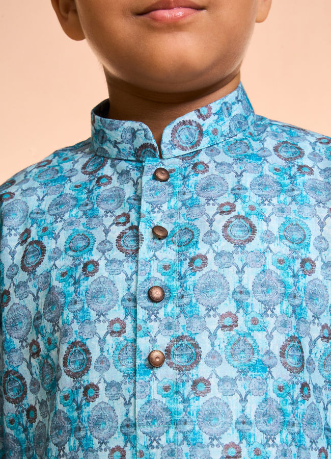 Manyavar Boys Turquoise Blue Youth Kurta Pajama