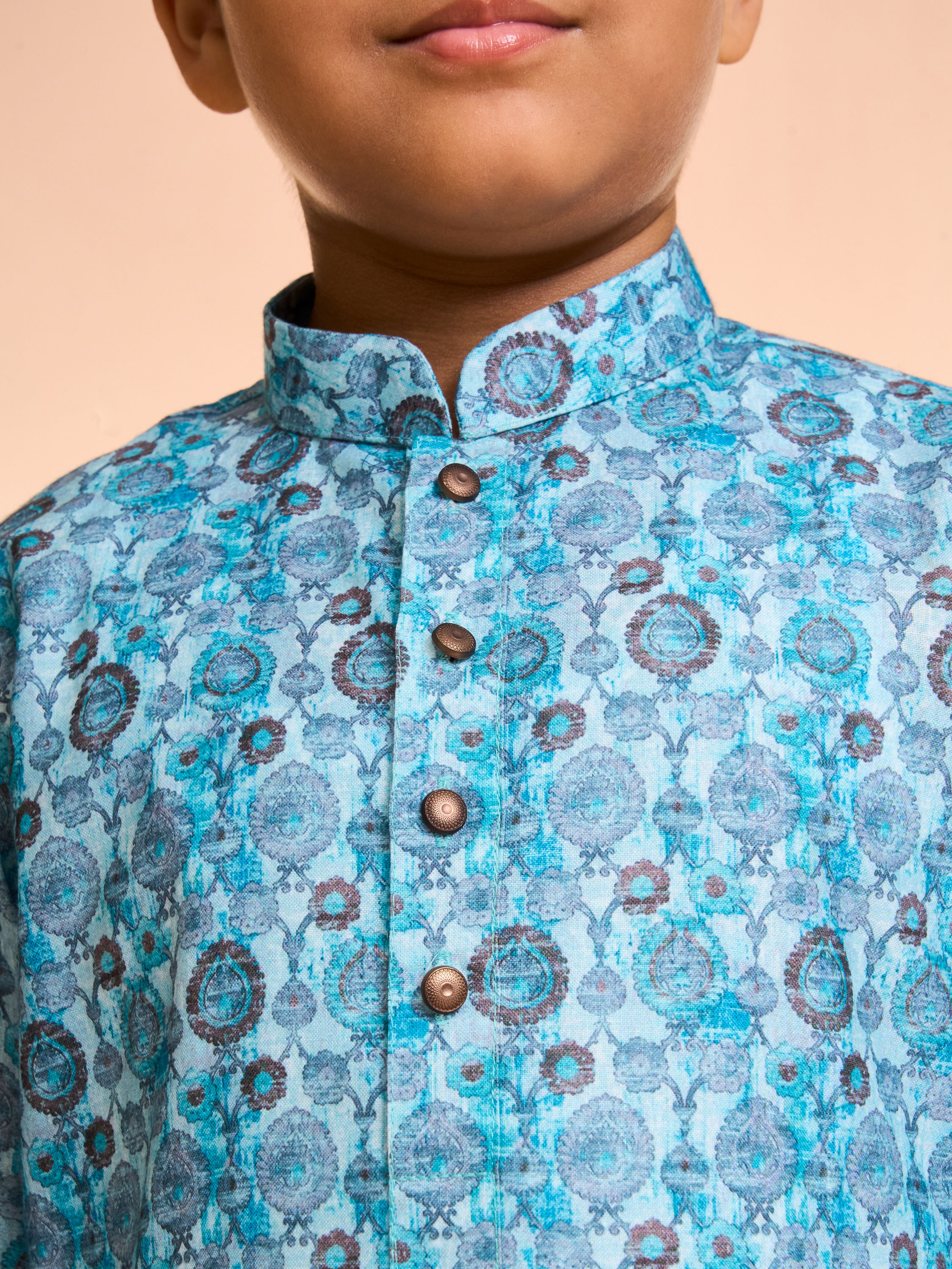 Manyavar Boys Turquoise Blue Youth Kurta Pajama