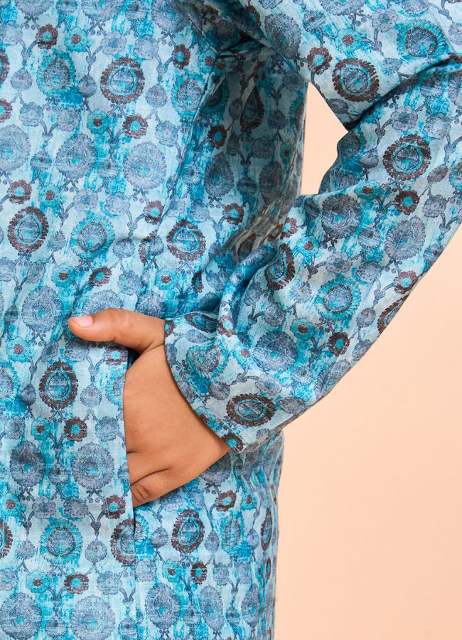 Manyavar Boys Turquoise Blue Youth Kurta Pajama