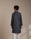 Manyavar Boys Boys Dark Blue Jaal and Medallion Patterned Kurta Set