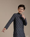 Manyavar Boys Boys Dark Blue Jaal and Medallion Patterned Kurta Set image number 0