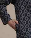 Manyavar Boys Boys Dark Blue Jaal and Medallion Patterned Kurta Set