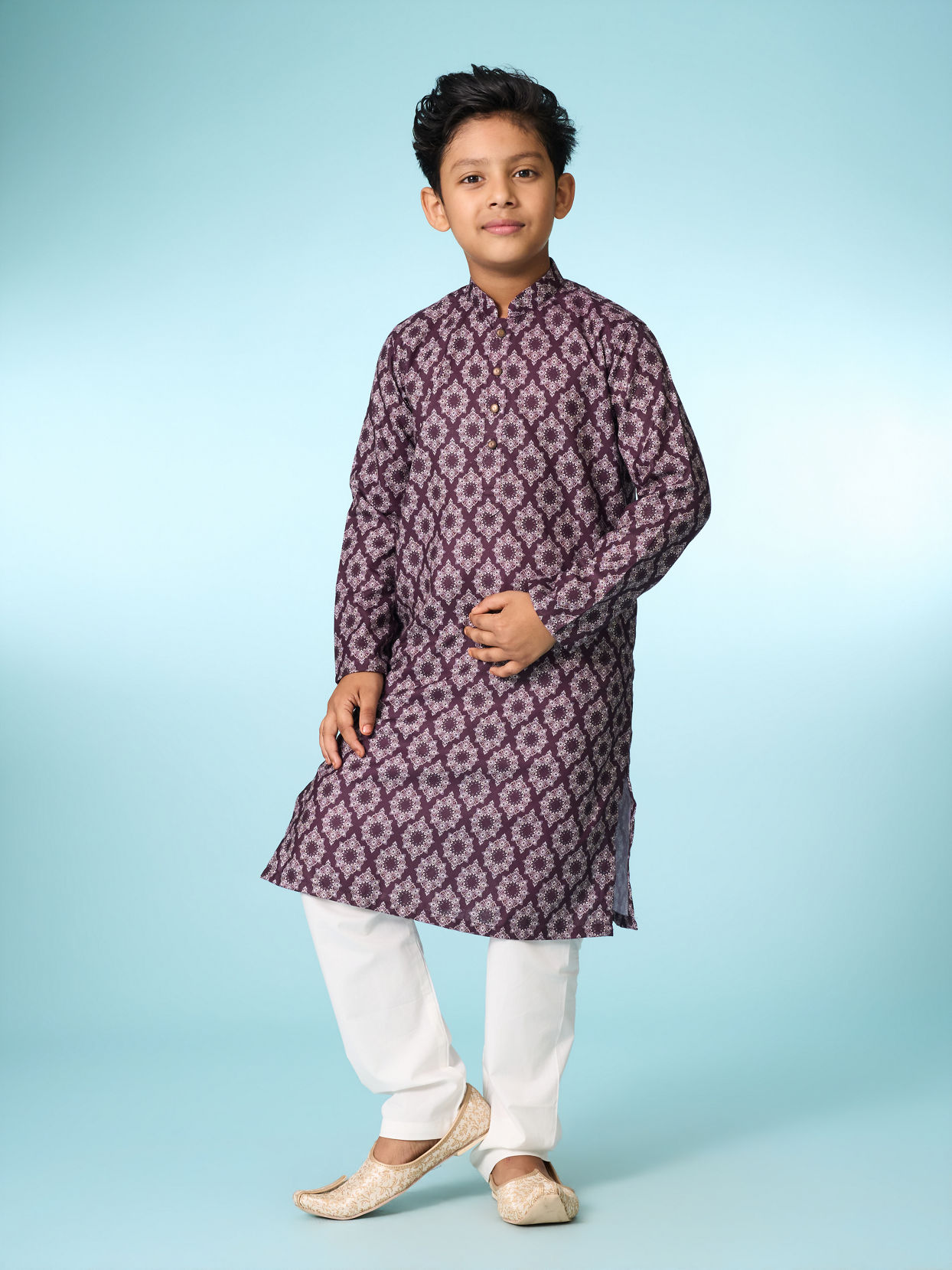 Manyavar Boys Royal Wine Kurta Pajama