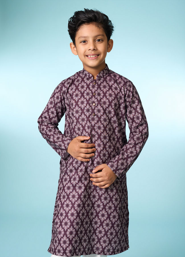 Manyavar Boys Royal Wine Kurta Pajama