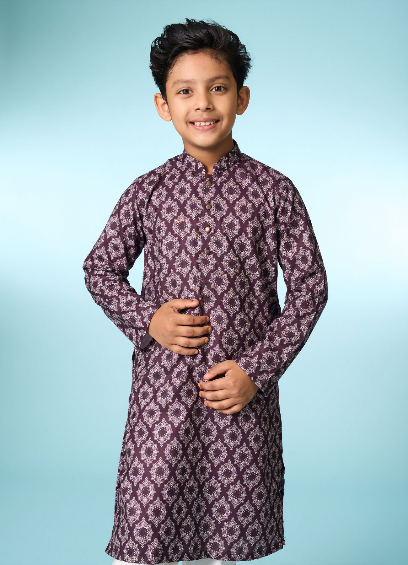 Manyavar Boys Royal Wine Kurta Pajama