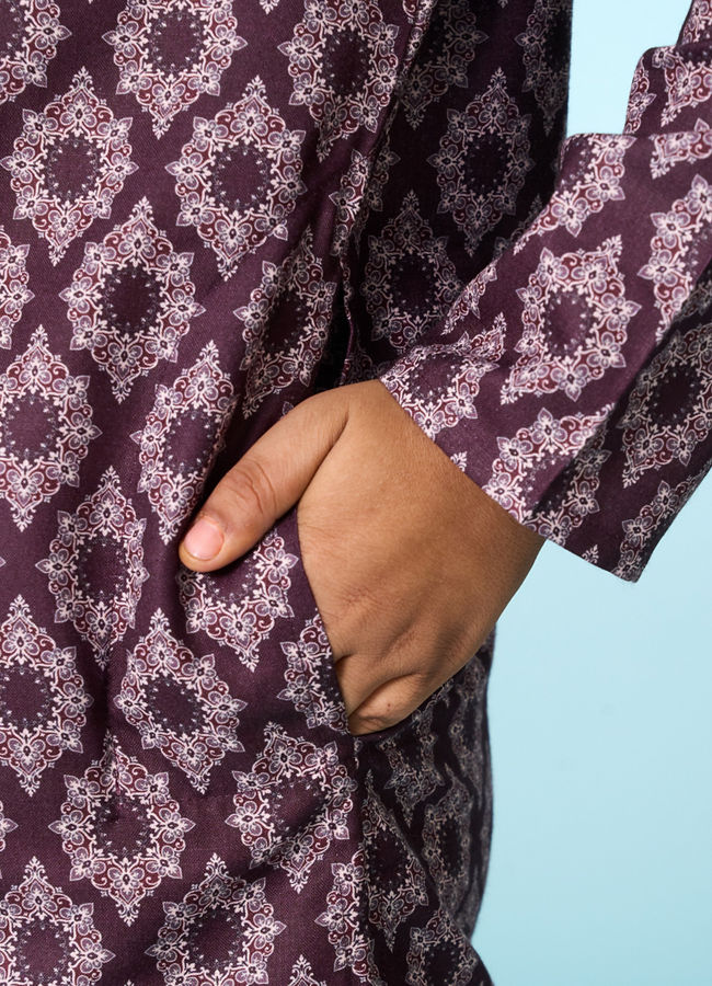 Manyavar Boys Royal Wine Kurta Pajama