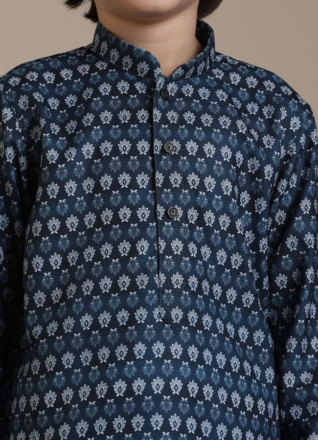 Manyavar Boys Boys Dark Blue Buta Patterned Kurta Set