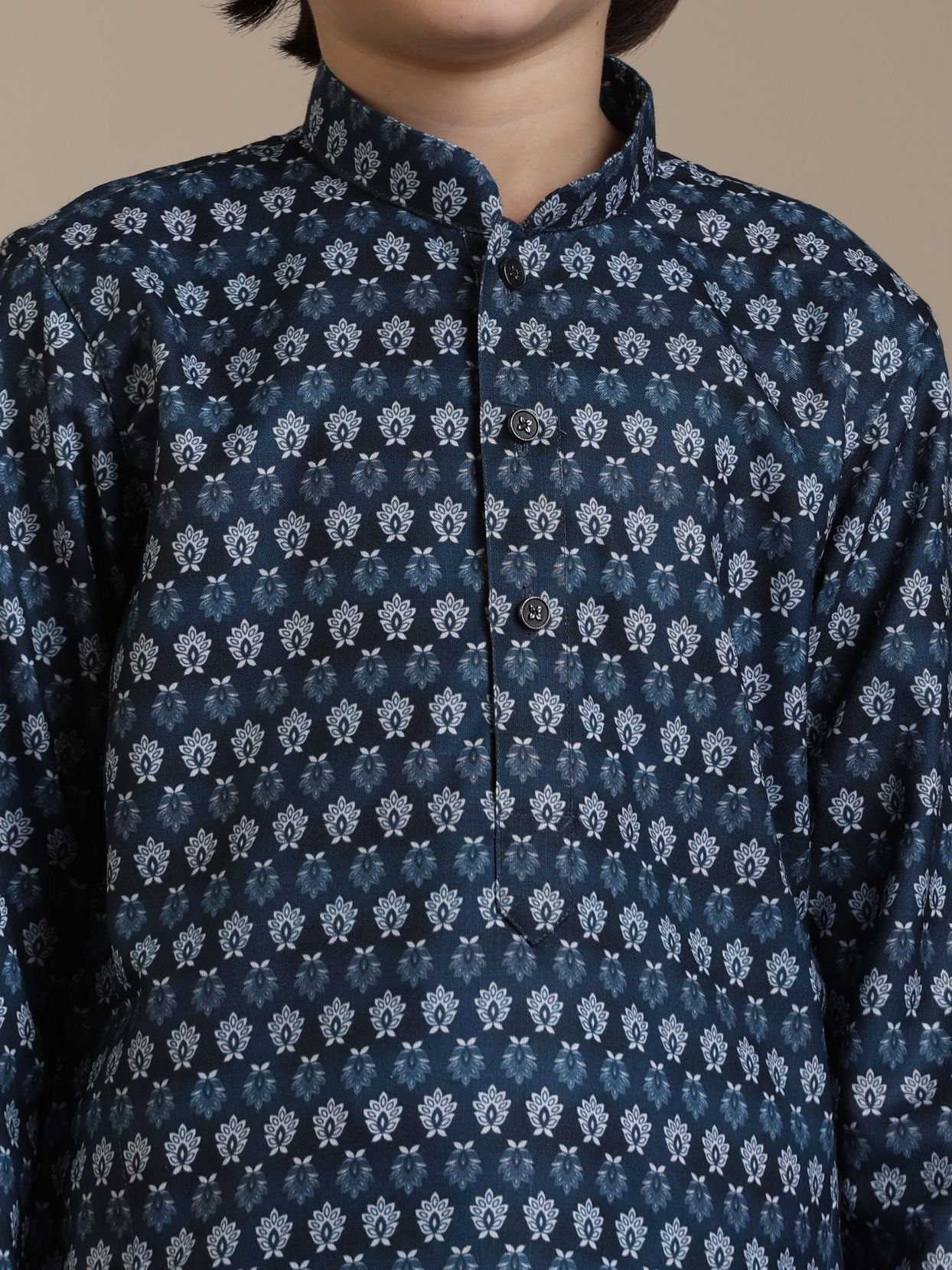 Manyavar Boys Boys Dark Blue Buta Patterned Kurta Set