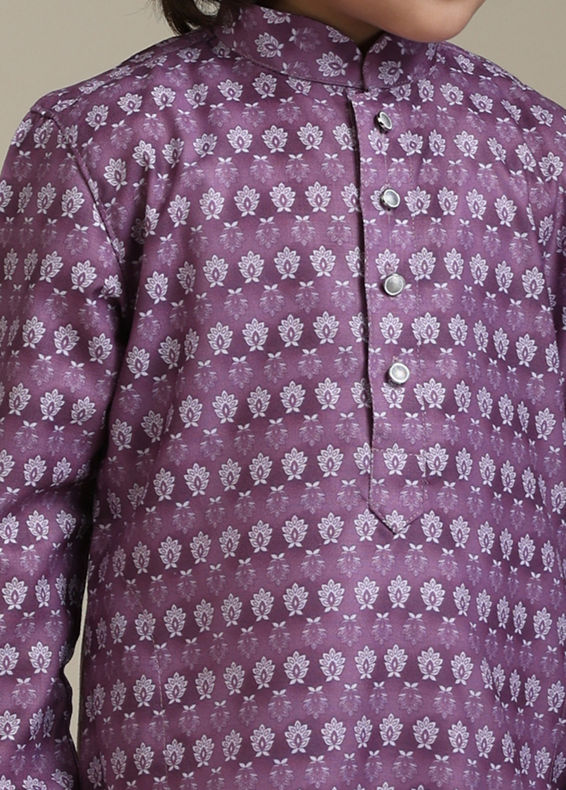 Manyavar Boys Boys Dark Lilac Buta Printed Kurta Set