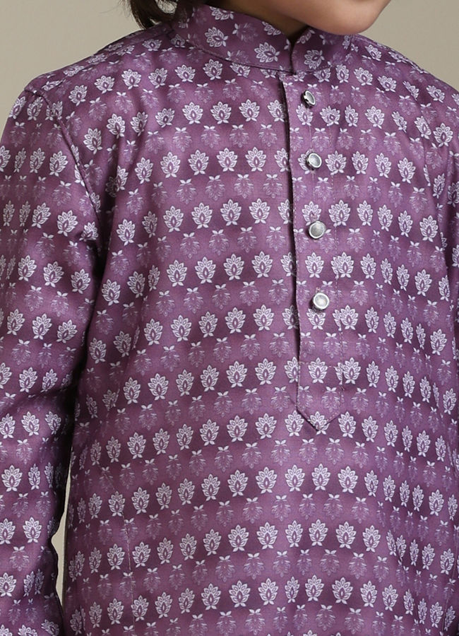 Manyavar Boys Boys Dark Lilac Buta Printed Kurta Set