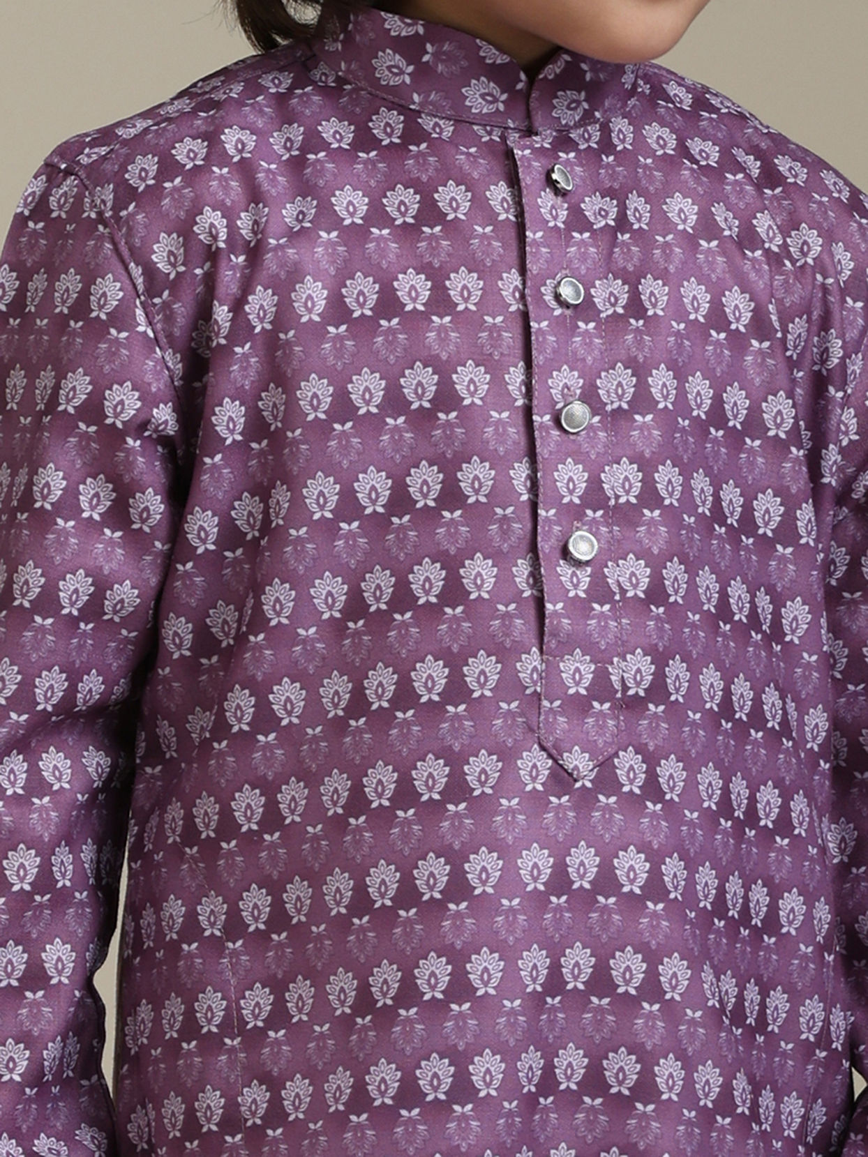 Manyavar Boys Boys Dark Lilac Buta Printed Kurta Set