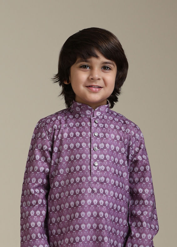 Manyavar Boys Boys Dark Lilac Buta Printed Kurta Set