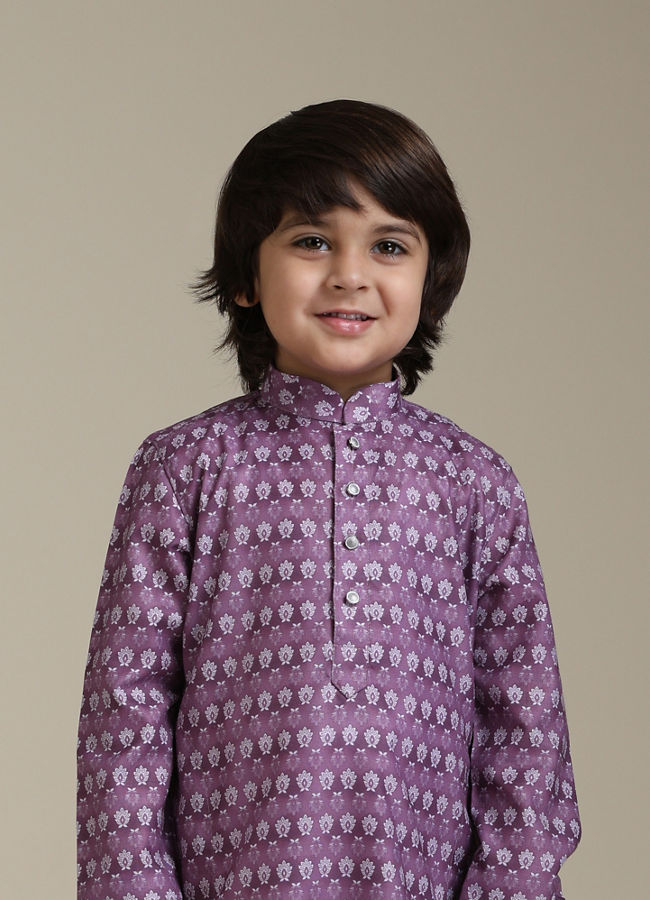 Manyavar Boys Boys Dark Lilac Buta Printed Kurta Set