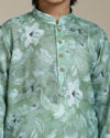 alt message - Manyavar Boys Boys Soft Green Floral Printed Kurta Set image number 1