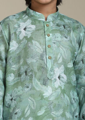 Manyavar Boys Boys Soft Green Floral Printed Kurta Set image number 1