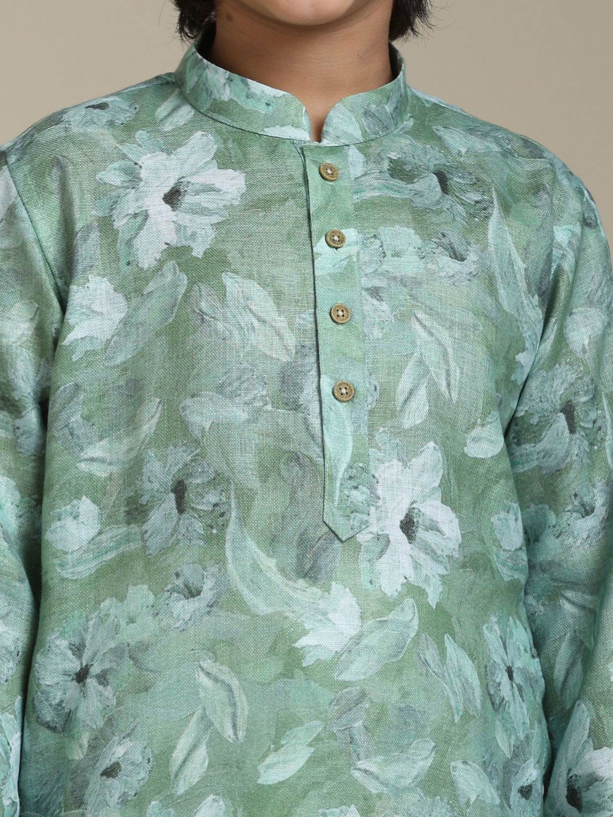 Manyavar Boys Boys Soft Green Floral Printed Kurta Set