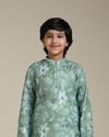 alt message - Manyavar Boys Boys Soft Green Floral Printed Kurta Set image number 0