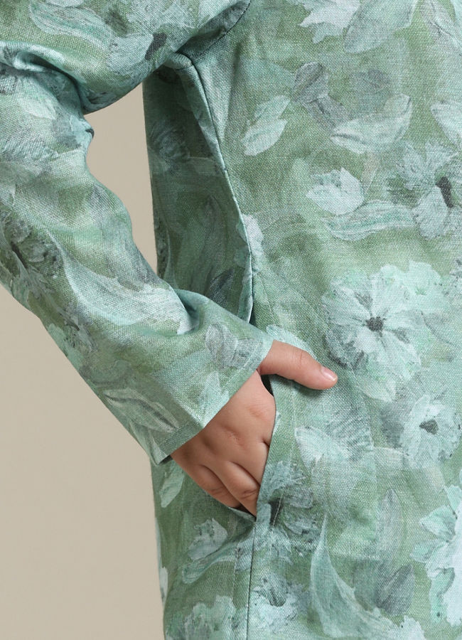 Manyavar Boys Boys Soft Green Floral Printed Kurta Set