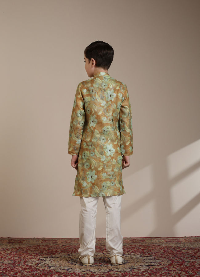 Manyavar Boys Boys Mustard Yellow Floral Patterned Kurta Set