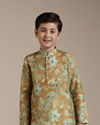 alt message - Manyavar Boys Boys Mustard Yellow Floral Patterned Kurta Set image number 0