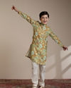 alt message - Manyavar Boys Boys Mustard Yellow Floral Patterned Kurta Set image number 2