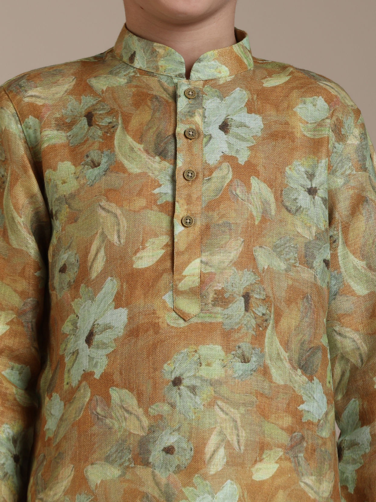 Manyavar Boys Boys Mustard Yellow Floral Patterned Kurta Set