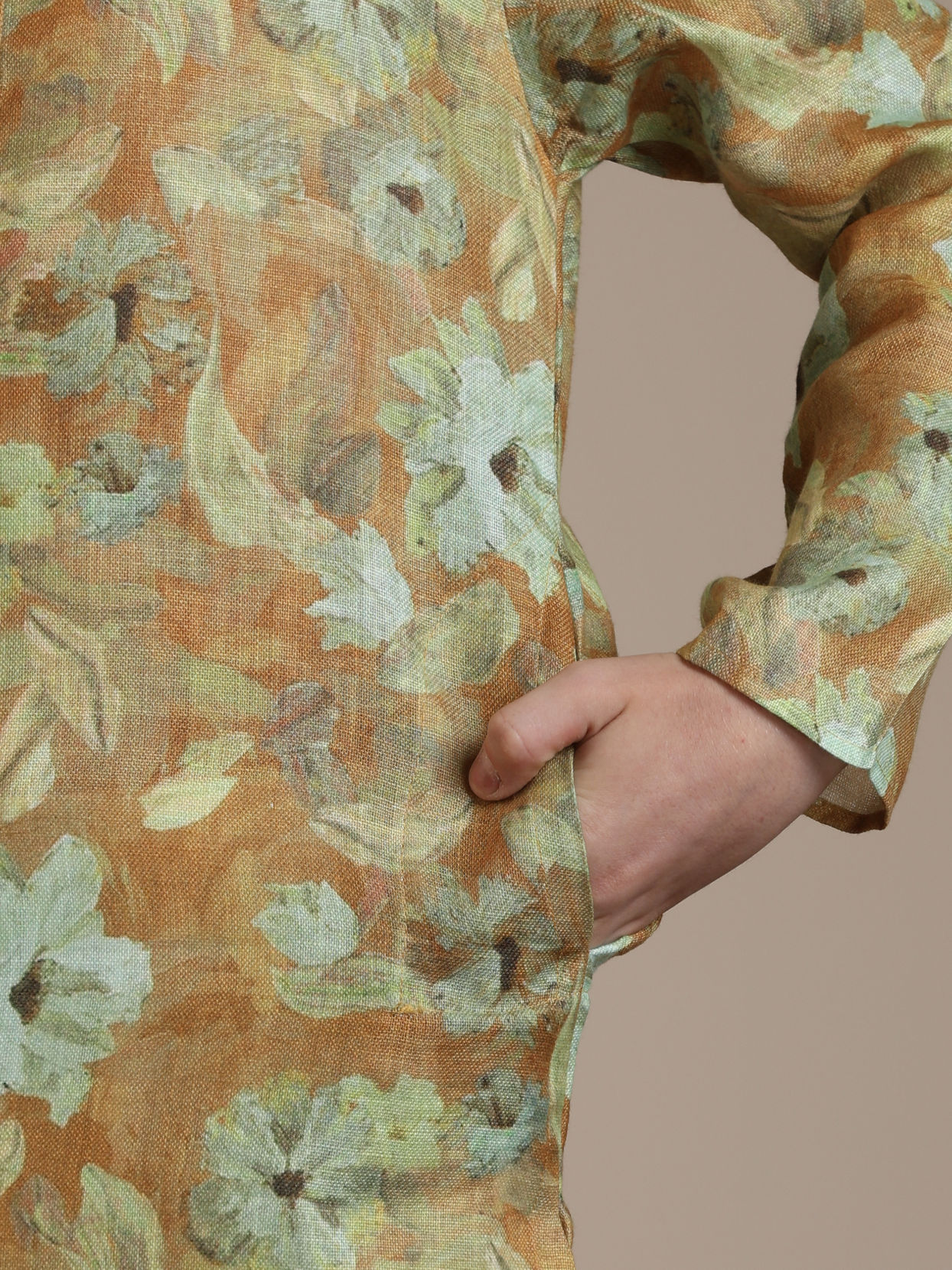 Manyavar Boys Boys Mustard Yellow Floral Patterned Kurta Set