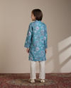 alt message - Manyavar Boys Boys Turquoise Floral Printed Kurta Set image number 4