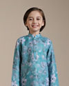 alt message - Manyavar Boys Boys Turquoise Floral Printed Kurta Set image number 0