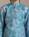 alt message - Manyavar Boys Boys Turquoise Floral Printed Kurta Set image number 1