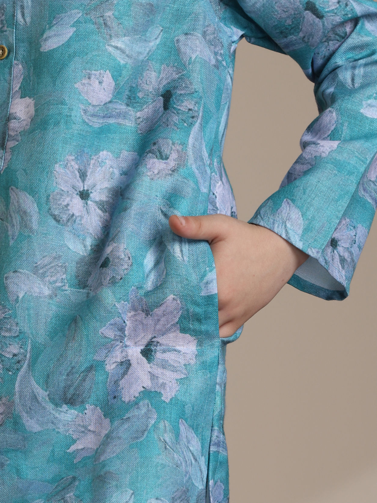 Manyavar Boys Boys Turquoise Floral Printed Kurta Set