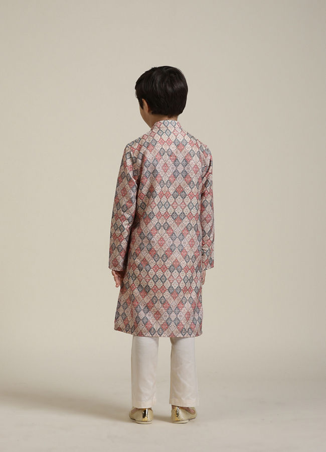 Manyavar Boys Boys Beige Diamond Patterned Kurta Set
