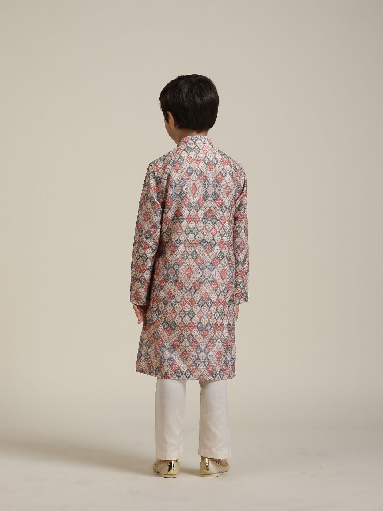 Manyavar Boys Boys Beige Diamond Patterned Kurta Set