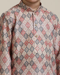Manyavar Boys Boys Beige Diamond Patterned Kurta Set