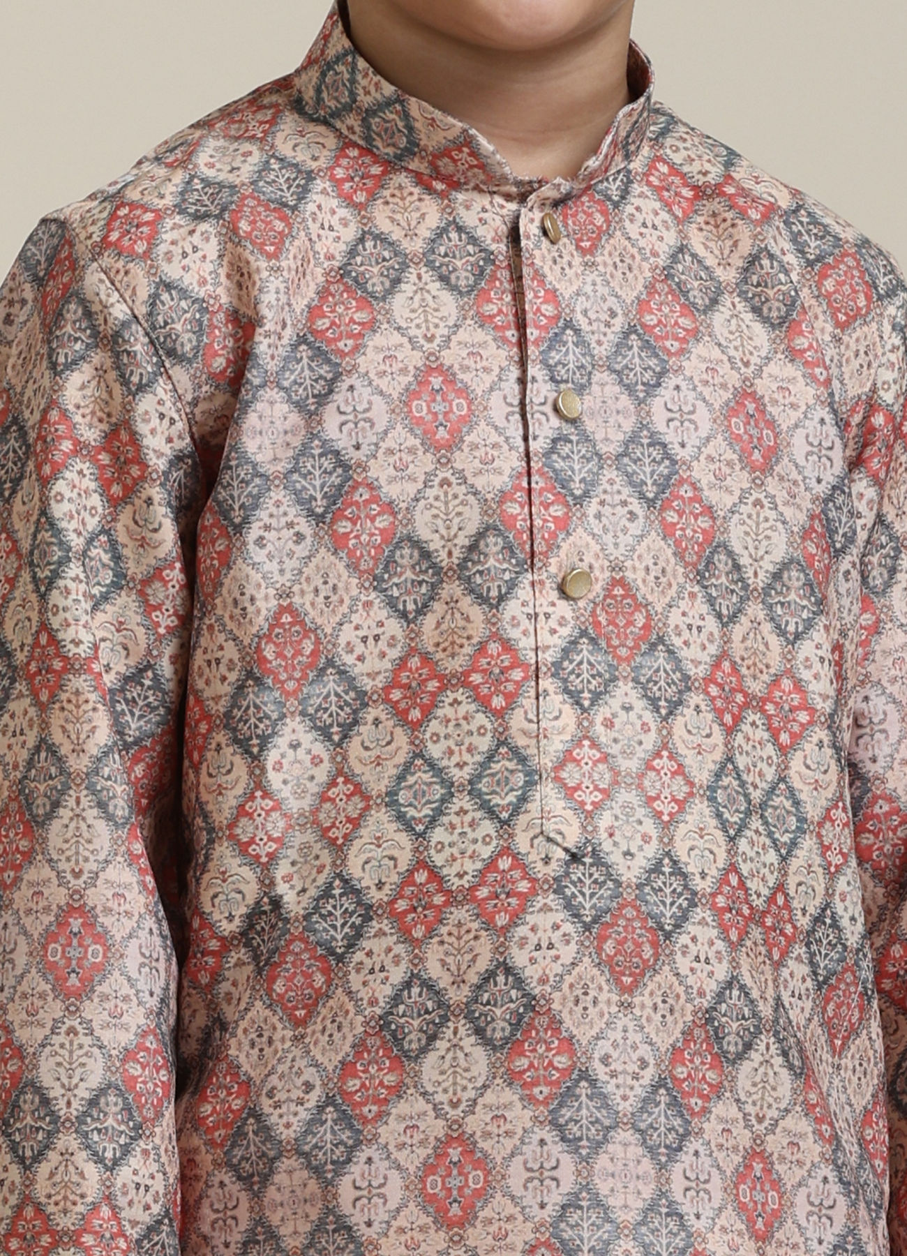 Manyavar Boys Boys Beige Diamond Patterned Kurta Set