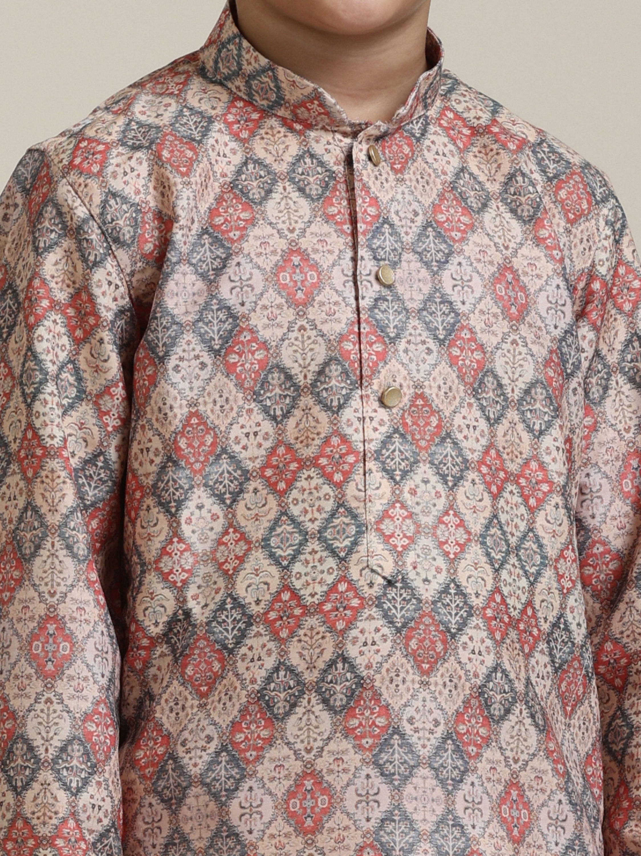 Manyavar Boys Boys Beige Diamond Patterned Kurta Set