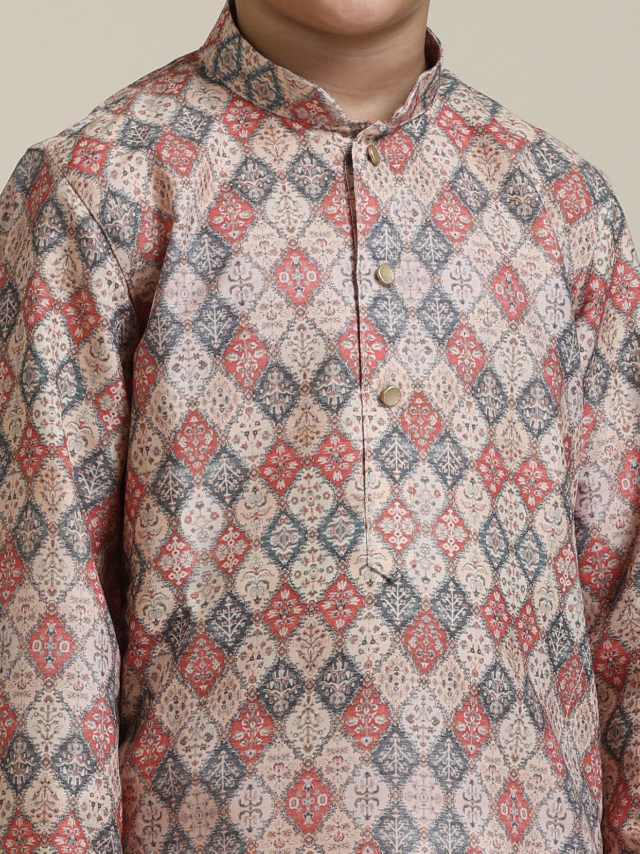 Manyavar Boys Boys Beige Diamond Patterned Kurta Set