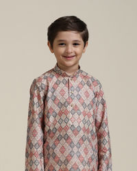 Manyavar Boys Boys Beige Diamond Patterned Kurta Set