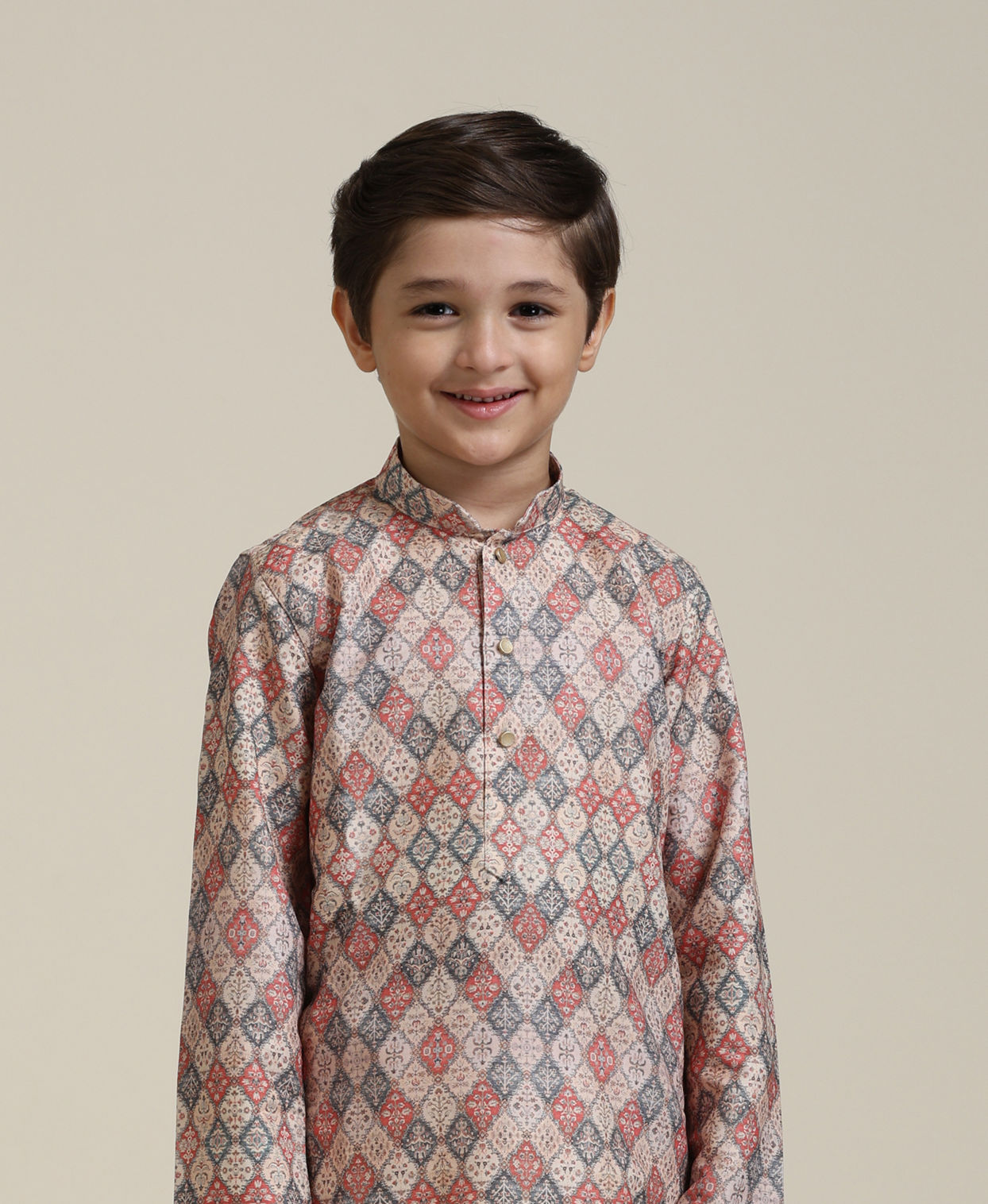 Manyavar Boys Boys Beige Diamond Patterned Kurta Set