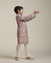 Manyavar Boys Boys Beige Diamond Patterned Kurta Set