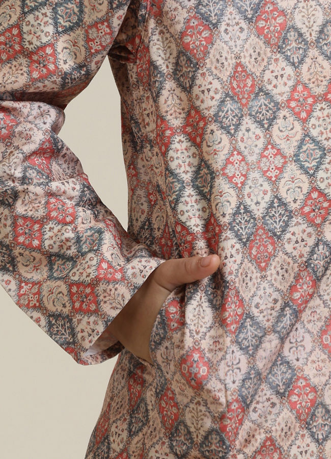 Manyavar Boys Boys Beige Diamond Patterned Kurta Set