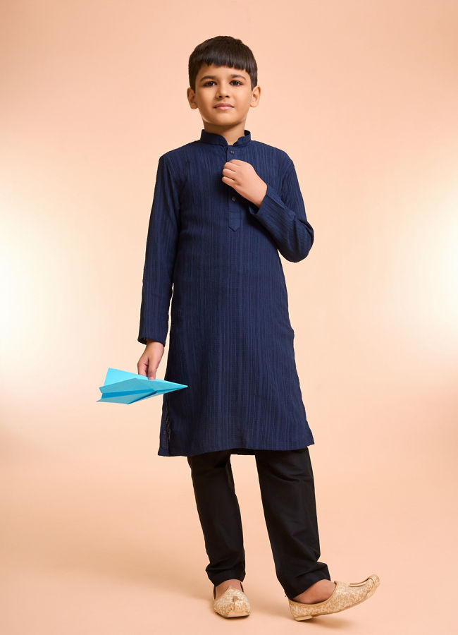 Manyavar Boys Dark Blue Opulence Kurta Pajama