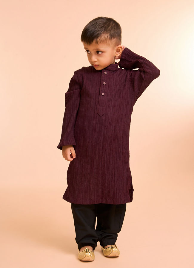 Manyavar Boys Elegant Wine Kurta Pajama