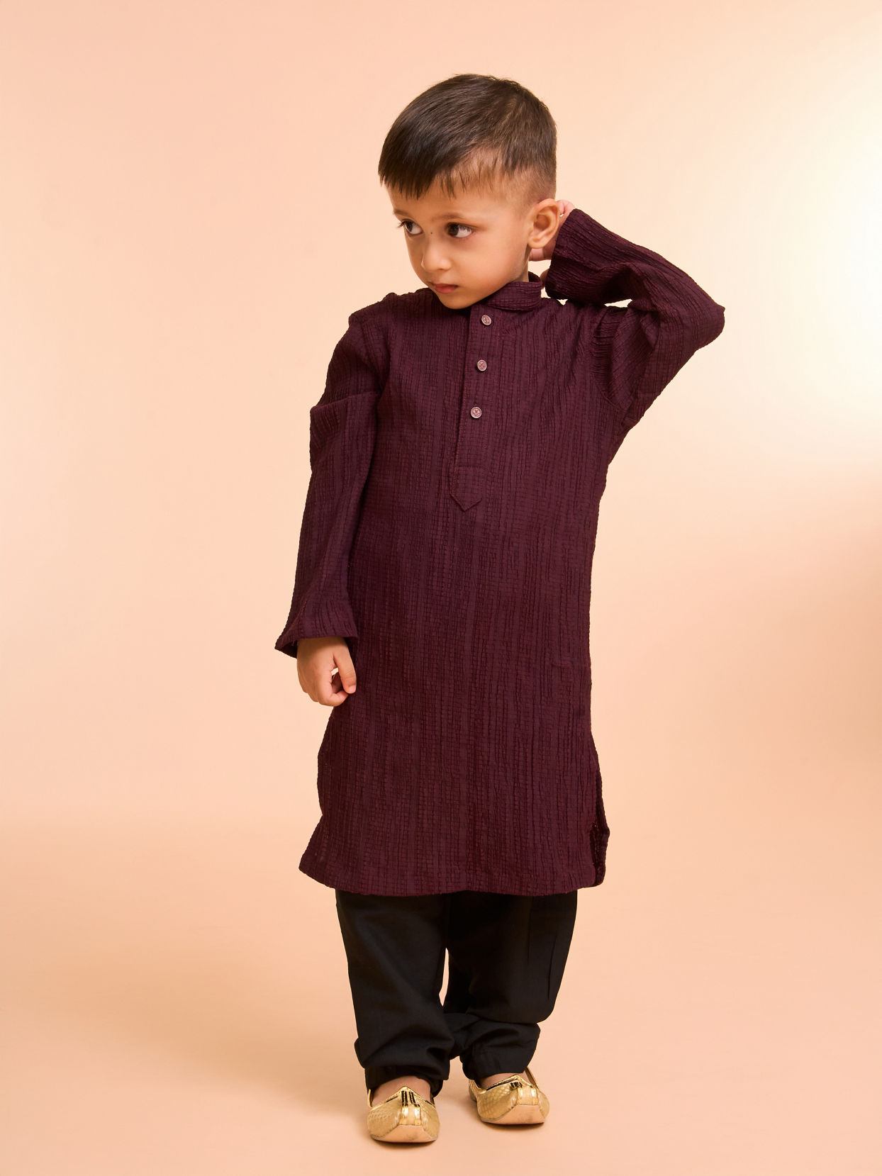 Manyavar Boys Elegant Wine Kurta Pajama