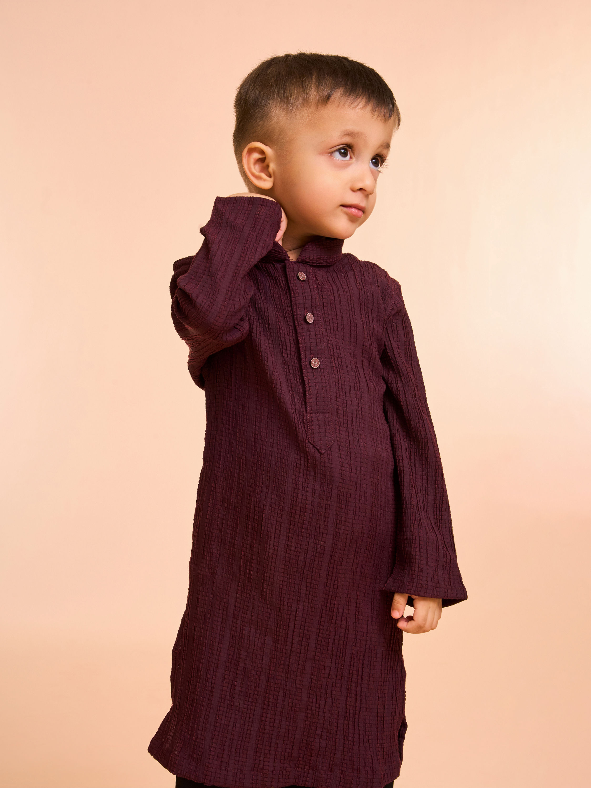 Manyavar Boys Elegant Wine Kurta Pajama