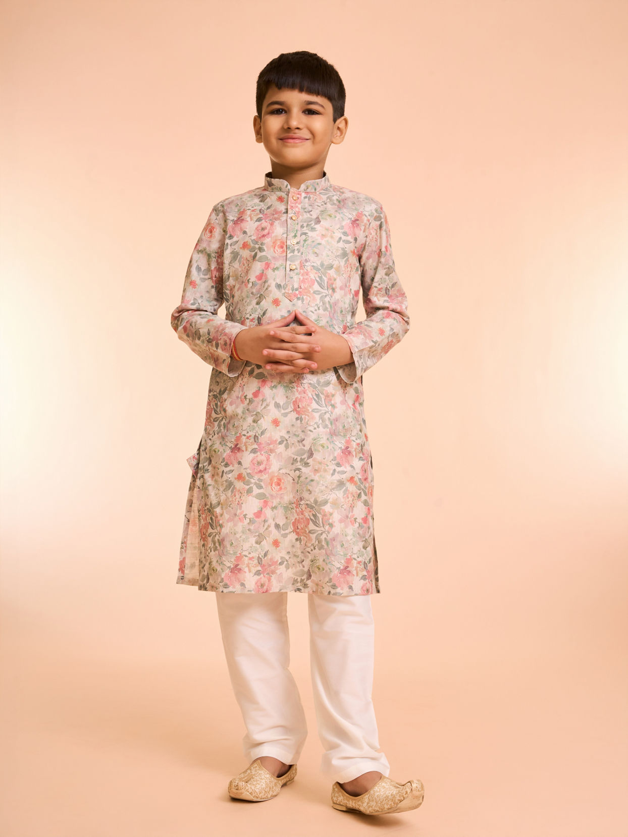 Manyavar Boys Peach Elegance Kurta Pajama